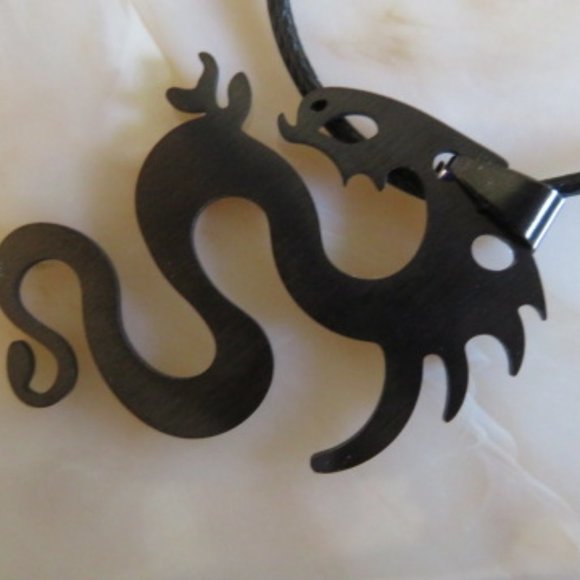 DRAGON Pendant Necklace Stainless Steel with Cord 22" (K285) - Picture 4 of 4